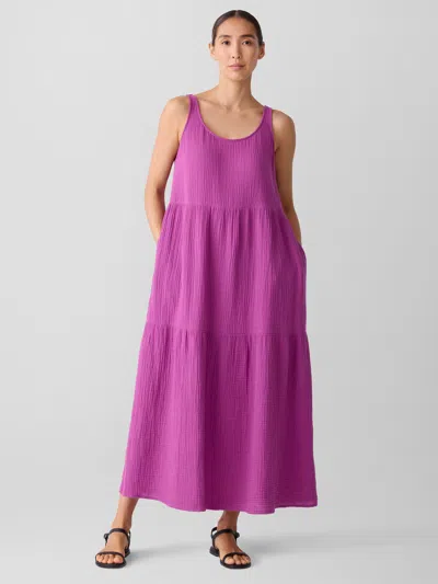 Eileen Fisher Organic Cotton Lofty Gauze Tiered Dress In Purple