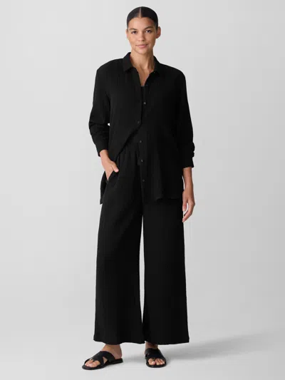 Eileen Fisher Organic Cotton Lofty Gauze Wide-leg Pant In Black