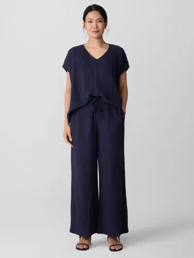 Eileen Fisher Organic Cotton Lofty Gauze Wide-leg Pant In Blue