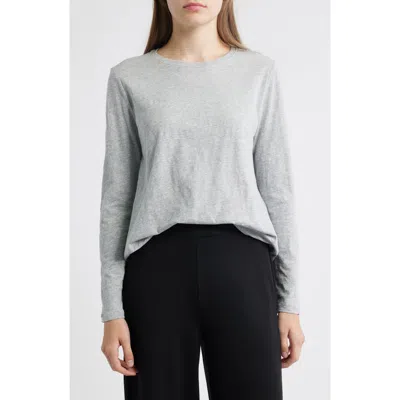 Eileen Fisher Organic Cotton Long Sleeve T-shirt In Gray