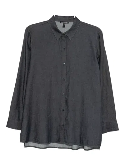 Eileen Fisher Organic Cotton Long-sleeved Shirt In Blue