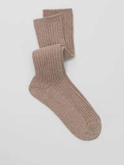 Eileen Fisher Organic Cotton Marled Slouchy Sock In Brown