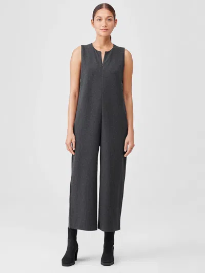 Eileen Fisher Organic Cotton Melange Crepe Jumpsuit In Gray