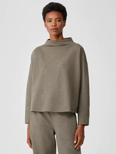 Eileen Fisher Organic Cotton Melange Crepe Top In Green