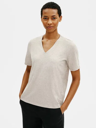 Eileen Fisher Organic Cotton Melange V-neck Tee In Neutral