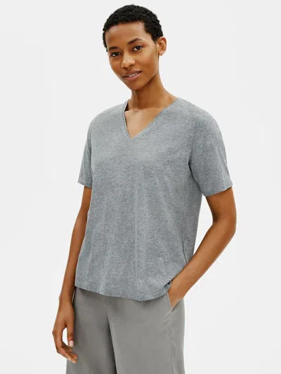 Eileen Fisher Organic Cotton Melange V-neck Tee In Gray