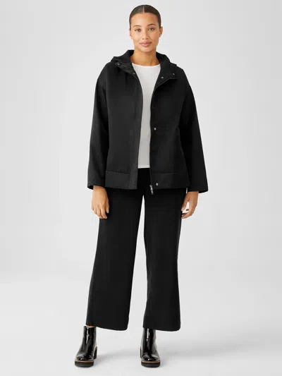 Eileen Fisher Organic Cotton Nylon Hooded Jacket In Black