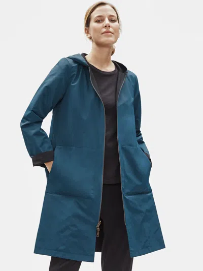 Eileen Fisher Organic Cotton Nylon Reversible Hooded Jacket In Blue