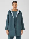 Eileen Fisher Organic Cotton Nylon Reversible Hooded Jacket In Blue