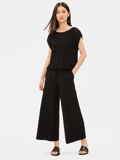 Eileen Fisher Organic Cotton Nylon Tape Bateau Neck Top In Black