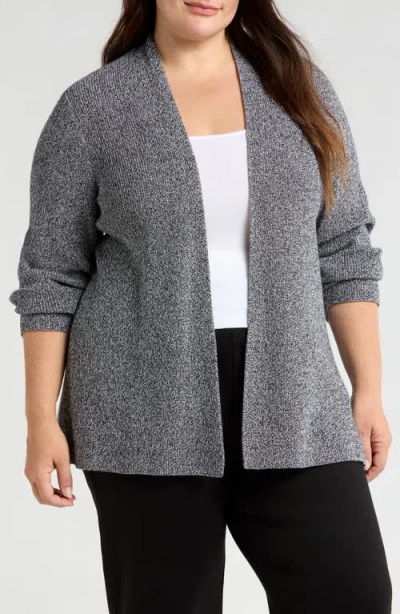 Eileen Fisher Organic Cotton Open Front Cardigan In Black/ Ivory