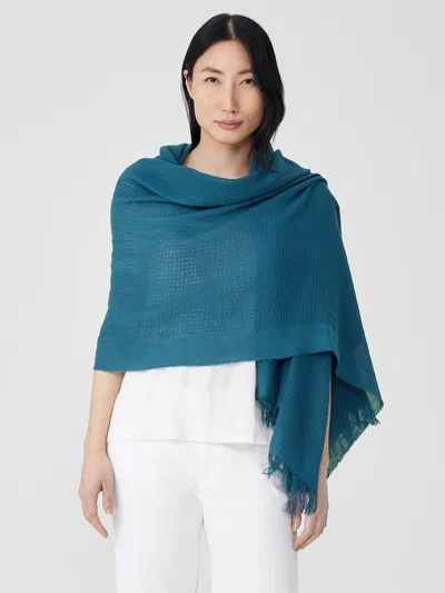 Eileen Fisher Organic Cotton Open Weave Scarf In Blue