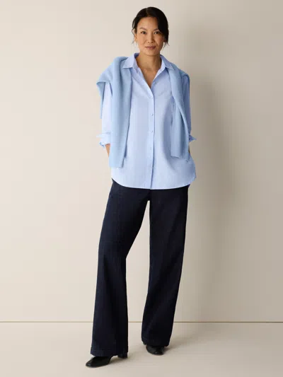 Eileen Fisher Organic Cotton Poplin Classic Collar Shirt In Blue