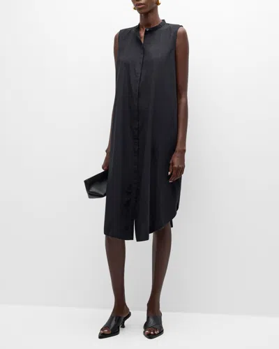 Eileen Fisher Organic Cotton Poplin Midi Shirtdress In Black | ModeSens