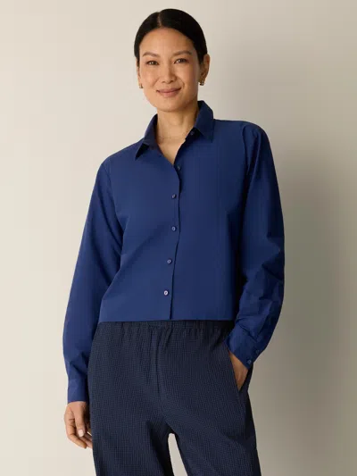 Eileen Fisher Organic Cotton Poplin Short Shirt In Blue