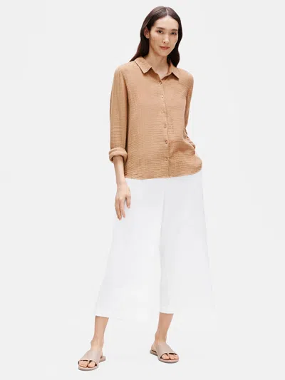 Eileen Fisher Organic Cotton Poplin Wide Cropped Pant In White