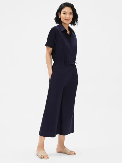 Eileen Fisher Organic Cotton Poplin Wide-leg Jumpsuit In Black