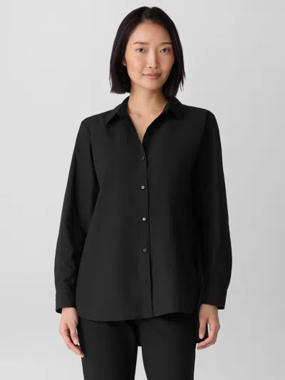 Eileen Fisher Washed Organic Cotton Poplin Classic Collar Shirt In Black