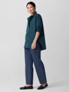 Eileen Fisher Organic Cotton Poplin Classic Collar Shirt In Blue
