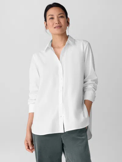 Eileen Fisher Organic Cotton Poplin Classic Collar Shirt In White