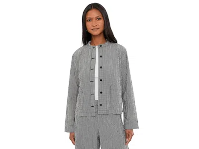 Eileen Fisher Organic Cotton Pucker Check Mandarin Collar Jacket In Gray