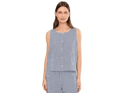 Eileen Fisher Organic Cotton Pucker Check Scoop Neck Vest Women's Clothing Light Dive: Xl In Blue