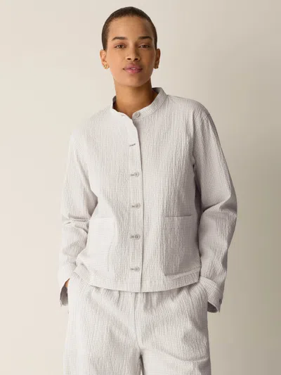 Eileen Fisher Organic Cotton Pucker Check Shirt Jacket In Blackberry