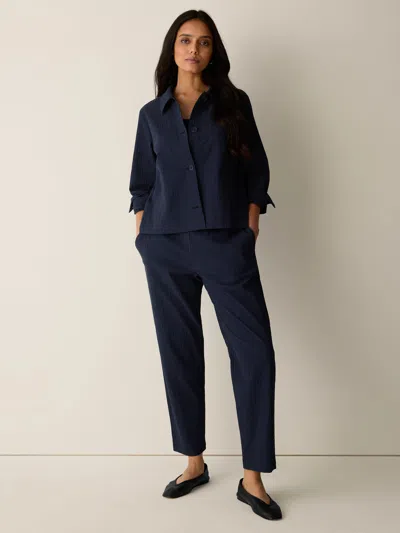 Eileen Fisher Organic Cotton Pucker Check Tapered Pant In Deep Dive