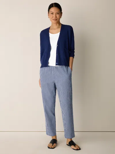 Eileen Fisher Organic Cotton Pucker Check Tapered Pant In Light Dive