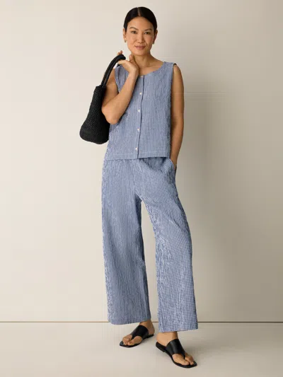 Eileen Fisher Organic Cotton Pucker Check Wide-leg Pant In Light Dive