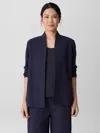 Eileen Fisher Organic Cotton Pucker High Collar Jacket In Blue