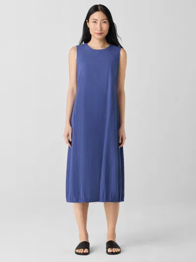 Eileen Fisher Organic Cotton Pucker Lantern Dress In Blue
