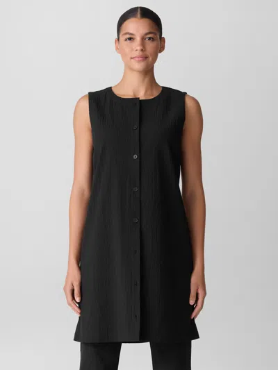 Eileen Fisher Organic Cotton Pucker Long Vest In Black
