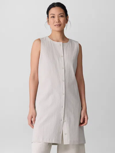Eileen Fisher Organic Cotton Pucker Long Vest In Chalk
