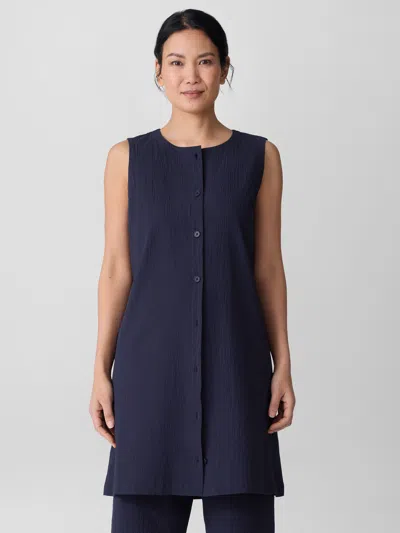Eileen Fisher Organic Cotton Pucker Long Vest In Ink