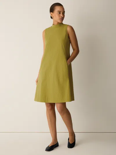 Eileen Fisher Organic Cotton Pucker Mock Neck Dress In Berry Bloom