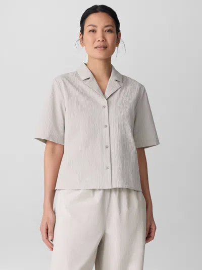 Eileen Fisher Organic Cotton Pucker Notch Collar Shirt In Neutral