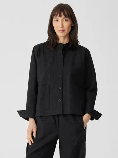 Eileen Fisher Organic Cotton Pucker Shirt Jacket In Blue