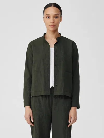 Eileen Fisher Organic Cotton Pucker Shirt Jacket In Green