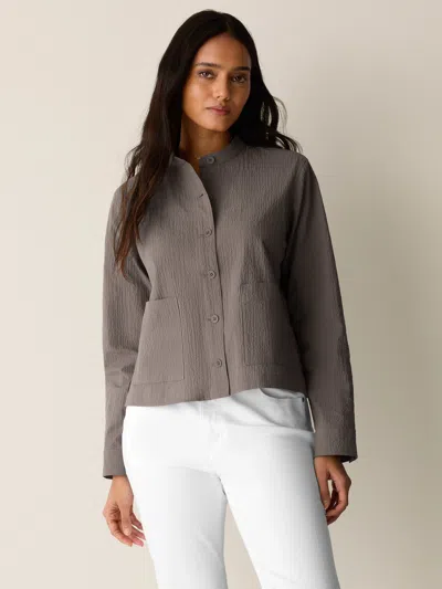 Eileen Fisher Organic Cotton Pucker Shirt Jacket In Walnut