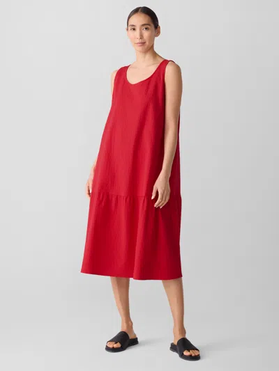 Eileen Fisher Organic Cotton Pucker Tiered Dress In Red