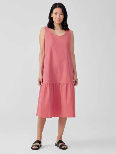 Eileen Fisher Organic Cotton Pucker Tiered Dress In Brown