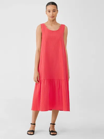 Eileen Fisher Organic Cotton Pucker Tiered Dress In Red