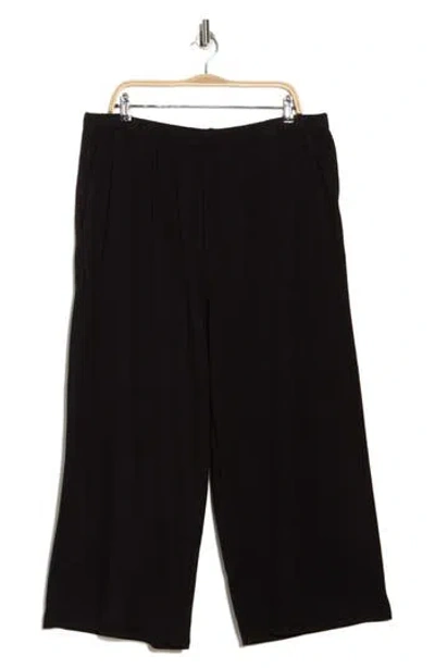 Eileen Fisher Organic Cotton Rib Ankle Wide Leg Pants In Black