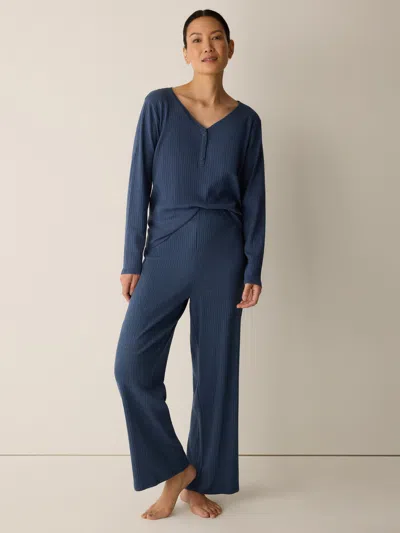 Eileen Fisher Organic Cotton Rib Straight Sleep Pant In Blue