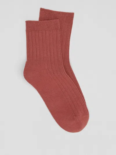 Eileen Fisher Organic Cotton Ribbed Ankle Sock In Brown