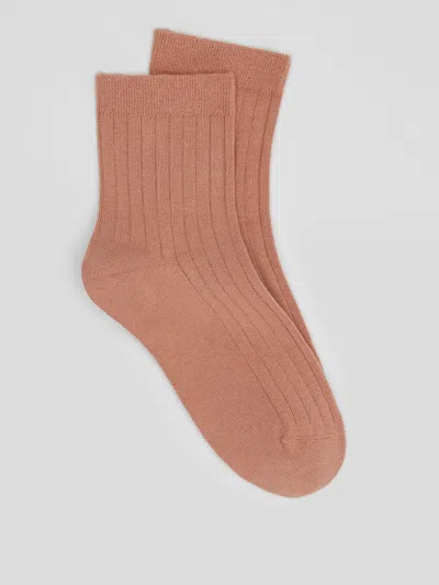 Eileen Fisher Organic Cotton Ribbed Ankle Sock In Brown