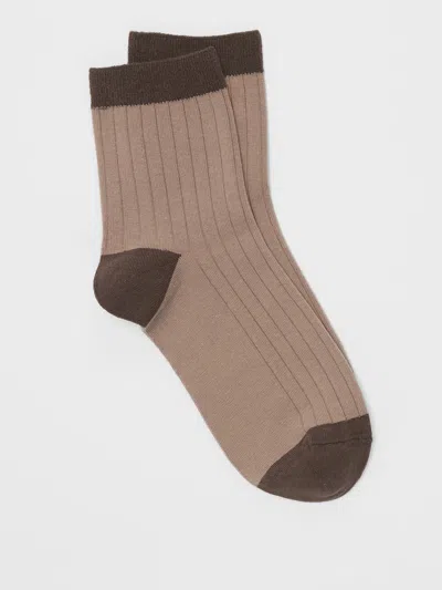 Eileen Fisher Organic Cotton Ribbed Quarter Crew Sock In Brown