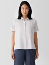 Eileen Fisher Organic Cotton Ripple Checkered Short-sleeve Shirt In White