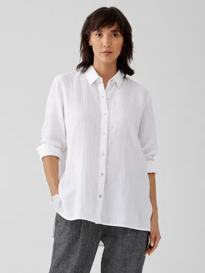 Eileen Fisher Organic Cotton Ripple Classic Collar Shirt In White